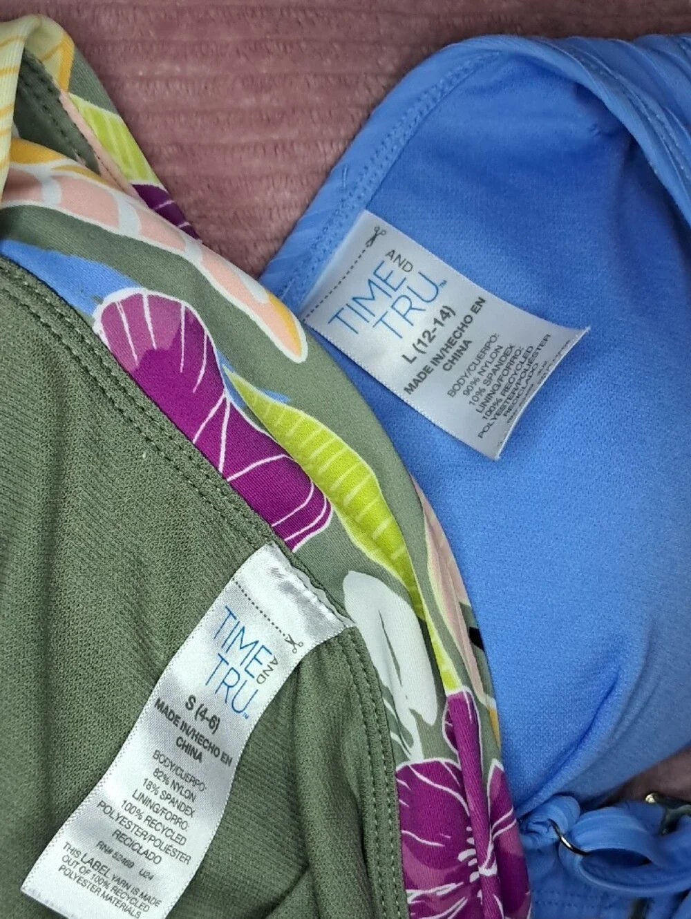 Time and Tru Blue Underwire Bikini Top with Multicolor Tropical Print Bottom - Picture 2 of 3